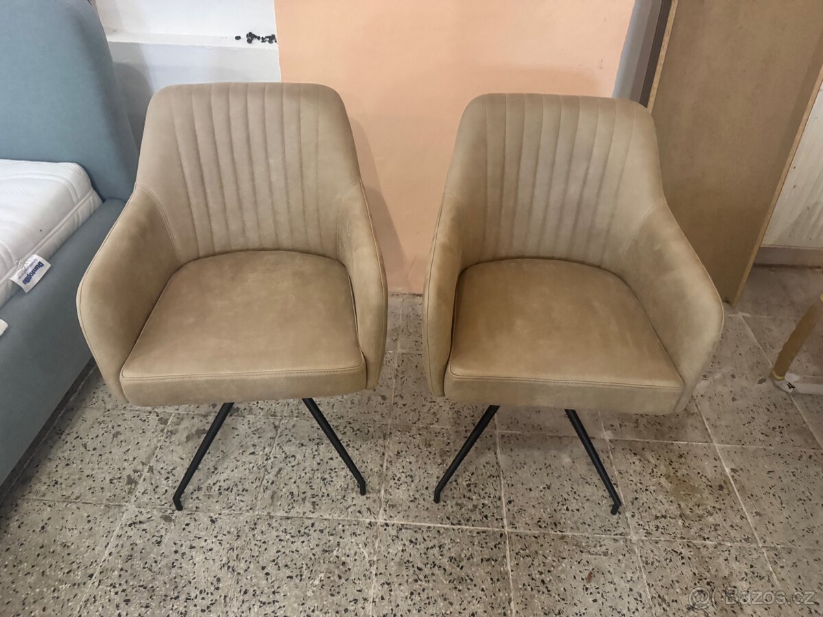 Nové 2x Jídelní židle - křesla s kovovou podnoží