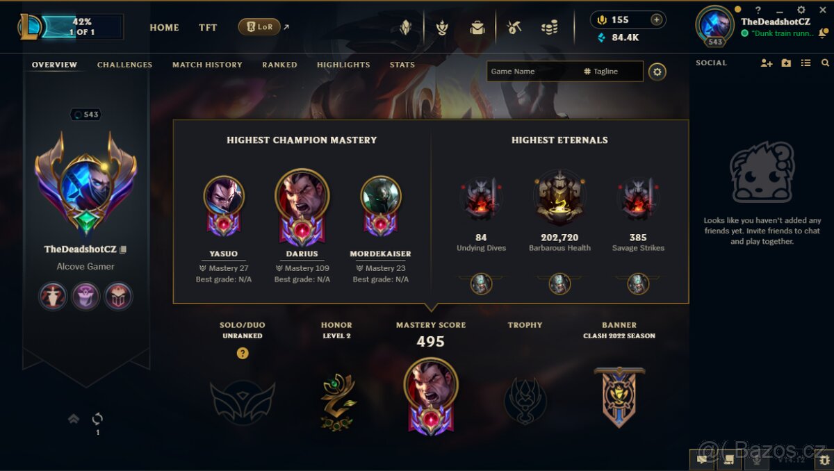 League of Legends účet S12 Master, all champs, 154 skinů
