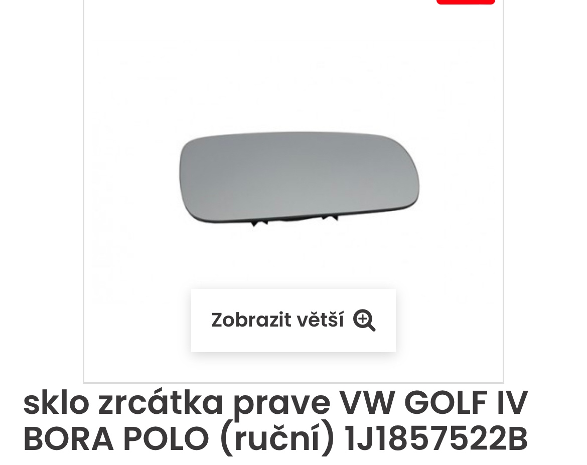 Sklo do pravého zrcátka VW GOLF IV, Bora, Polo
