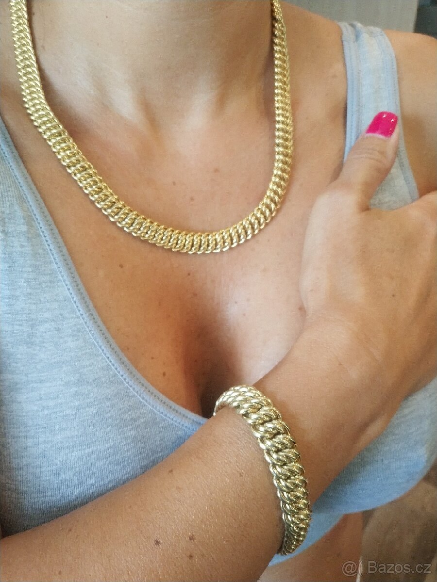 Luxusní zlatý řetěz s náramkem 14k