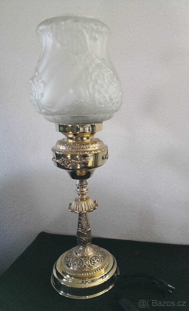 Mosazná stolní starožitná lampa