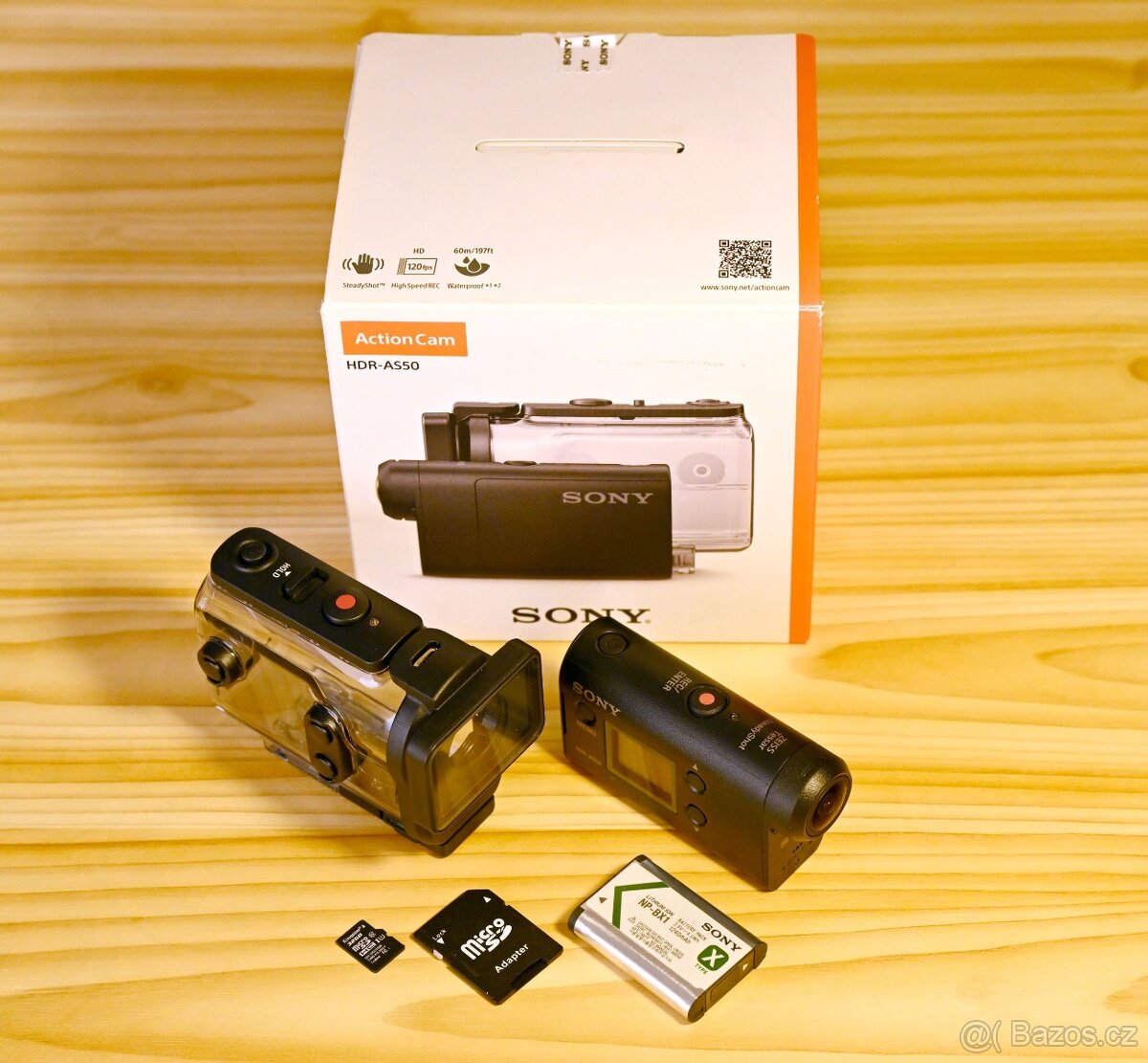 Akční kamera SONY HDR-AS50, podvodní pouzdro, karta