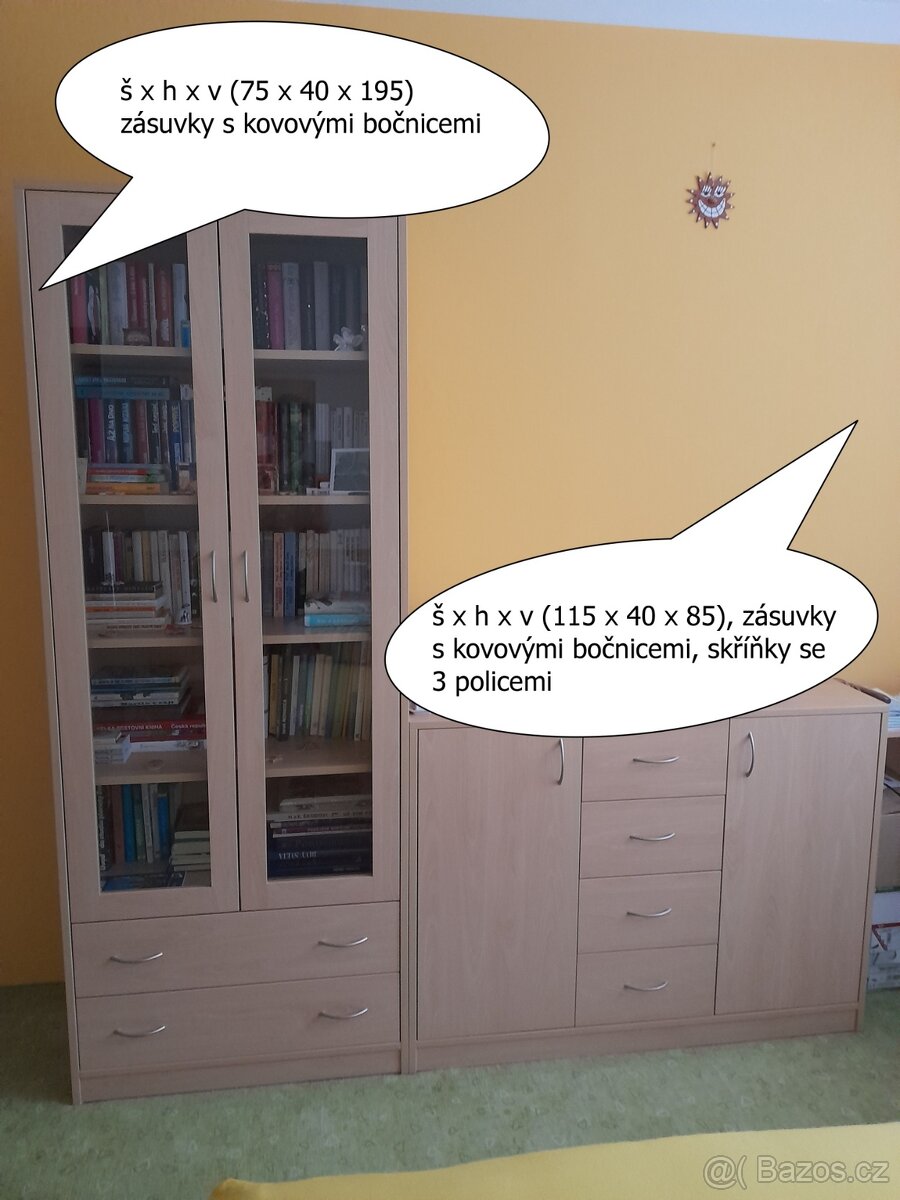Prodám knihovnu a dvě komody