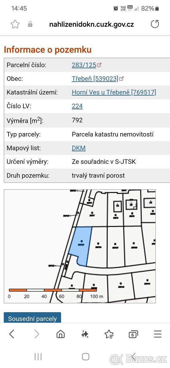 Prodej stavebniho pozemku Třebeň (horni ves)