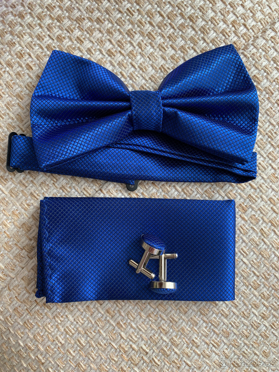 Pánský set motýlek+kapesníček, modrý odstín