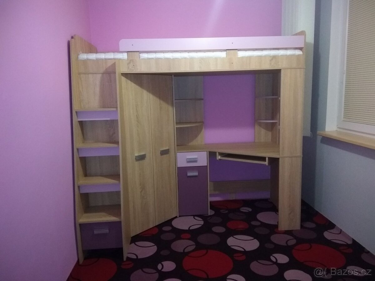 Multifunkční patrová postel Antresola se stolem a skříní