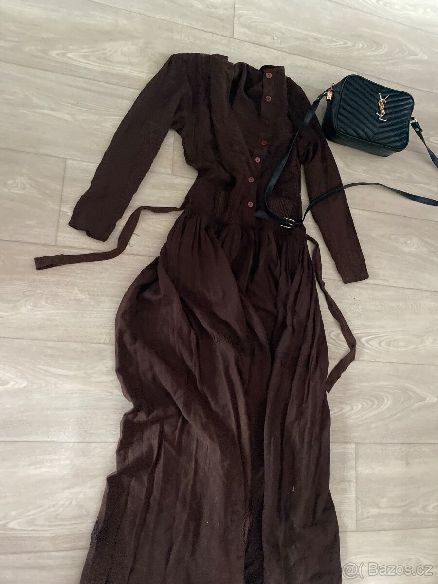 Mango dlouhe rukavy hnede saty bavlna platno 38