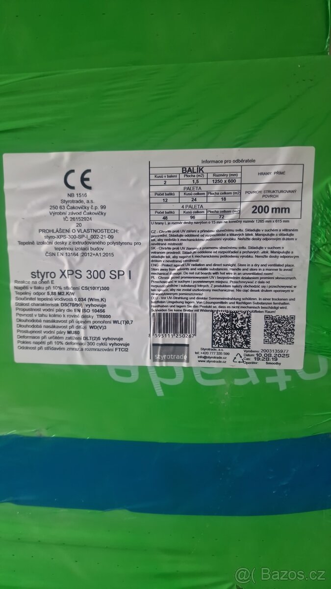 Prodám 45m2 XPS extrudovaný polystyren tl. 200mm