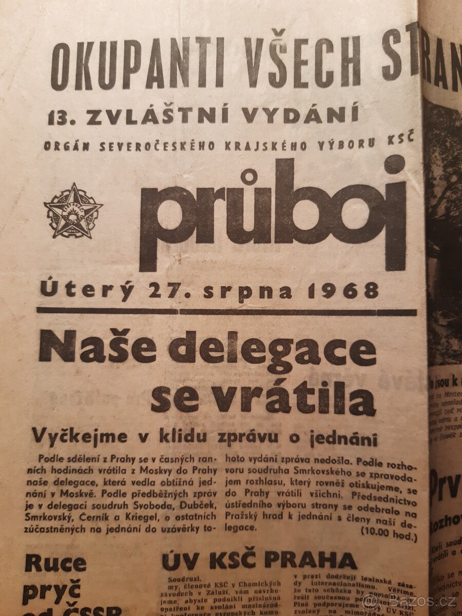 originální výtisky novin srpen 1968