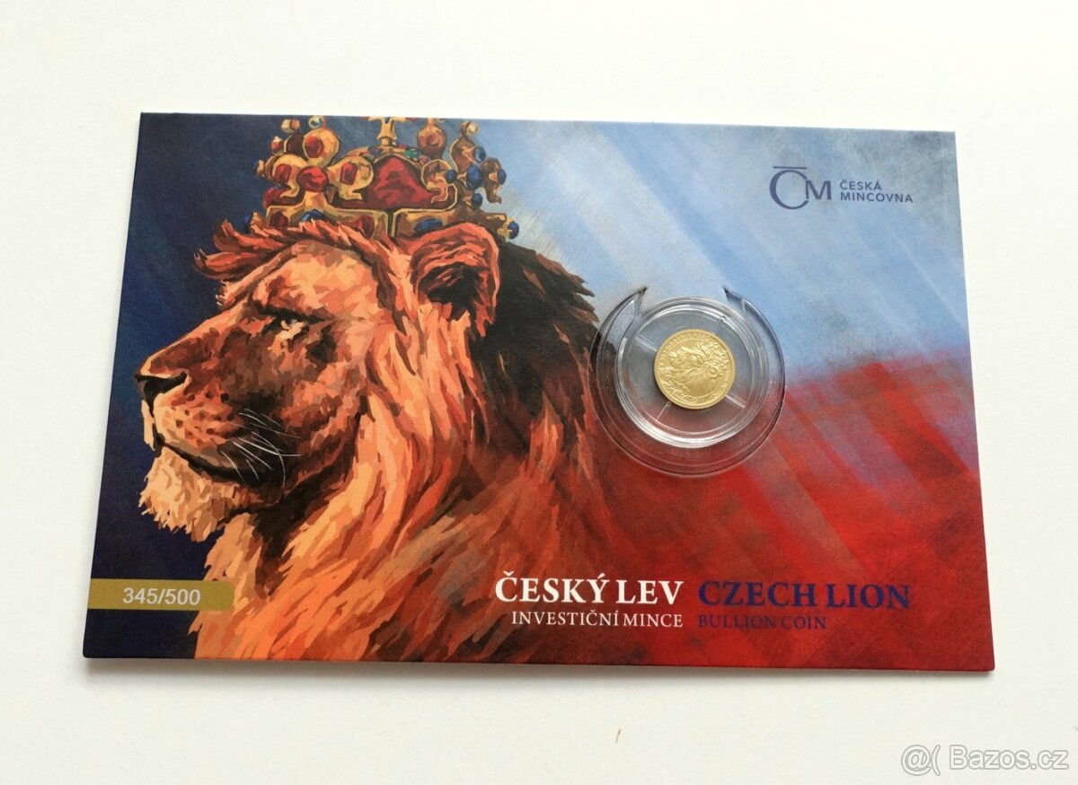 zlatá mince - Český lev 1/25oz  2021 - číslovaný