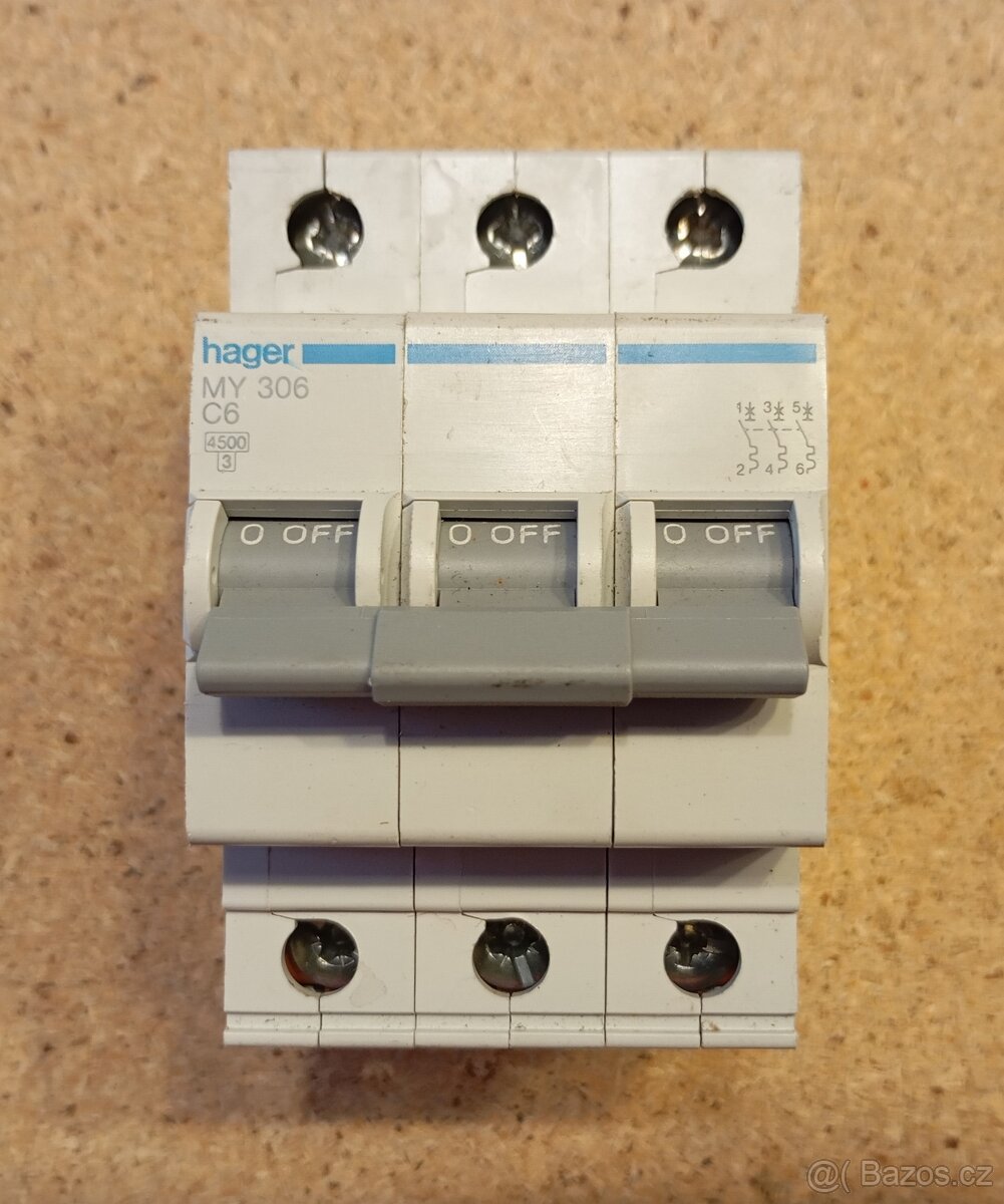 Třífázový jistič Hager MY 306 C6