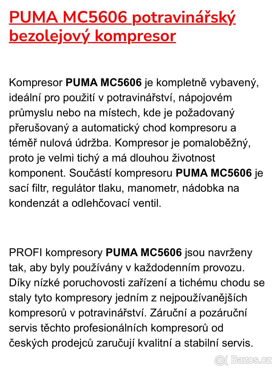 PUMA bezolejový kompresor