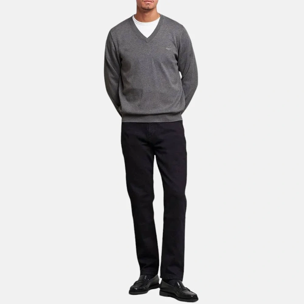 GANT PÁNSKÝ VLNĚNÝ LUXUSNÍ SLIM SVETR V NECK GREY-L