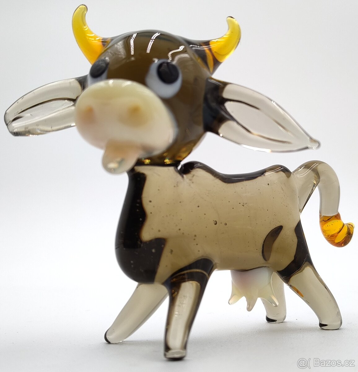 Sběratelská stará retro skleněná Figurka Kravička Ruční prác