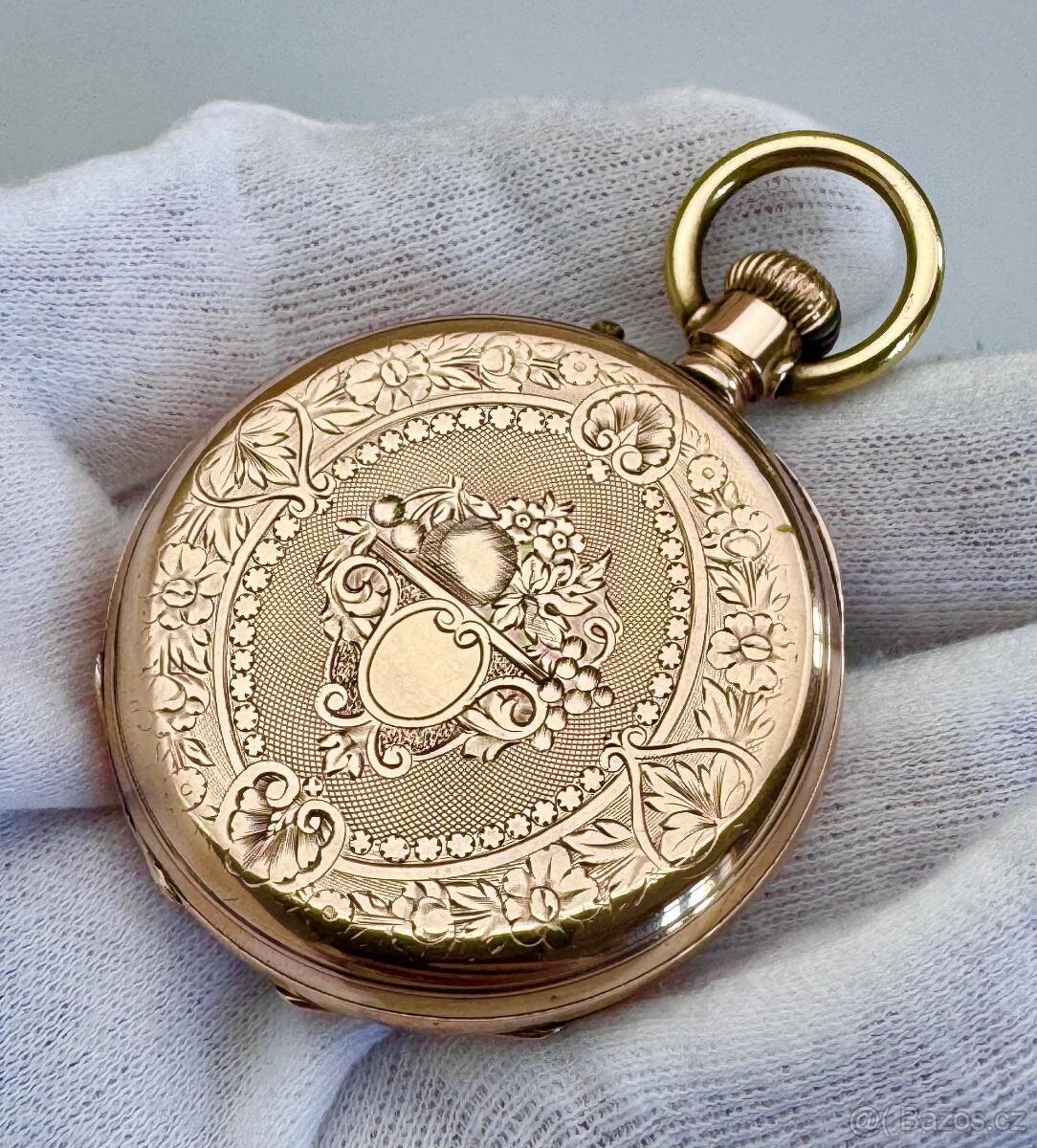 14K ZLATÉ PÁNSKÉ ART DECO GRAVÍROVANÉ KAPESNÍ HODINKY REMONT