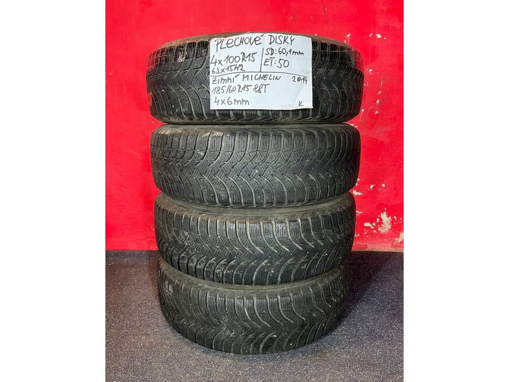 Plechové disky 4x100 R15 6Jx15H2 ET 50 se zimními pneu 185/6