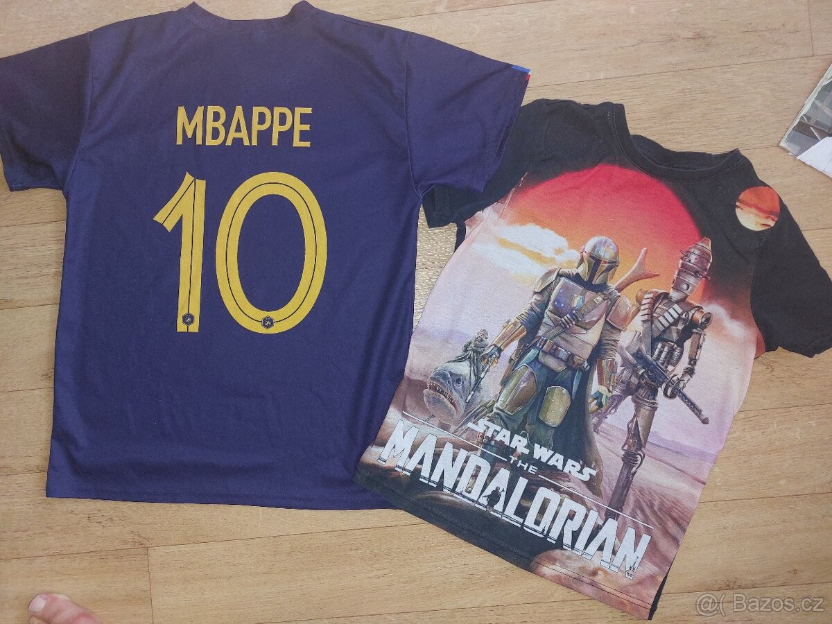 Fotbalový dres Mbappe, tričko StarWars, cca 6-11 let