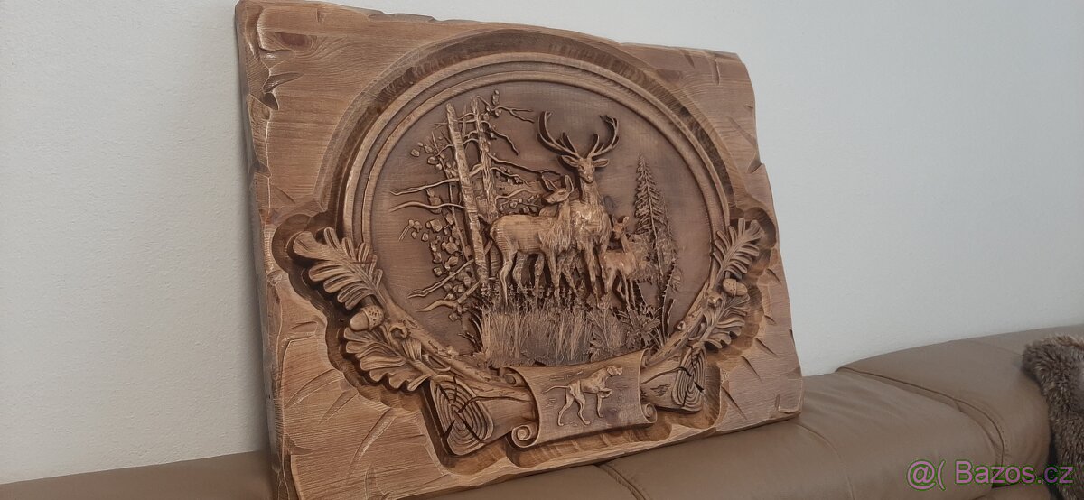 Drevený obraz Poľovnicke motivy 68×51cmhr.4 cm