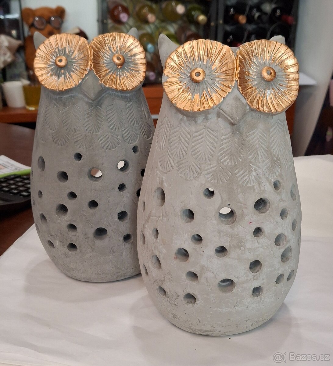 Sova jako svícen, cement, 24cm