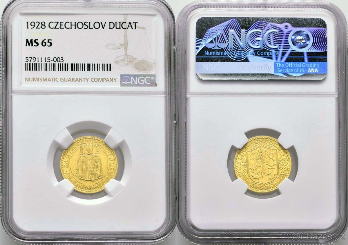 Svatováclavský dukát 1928, certifikace NGC MS 65
