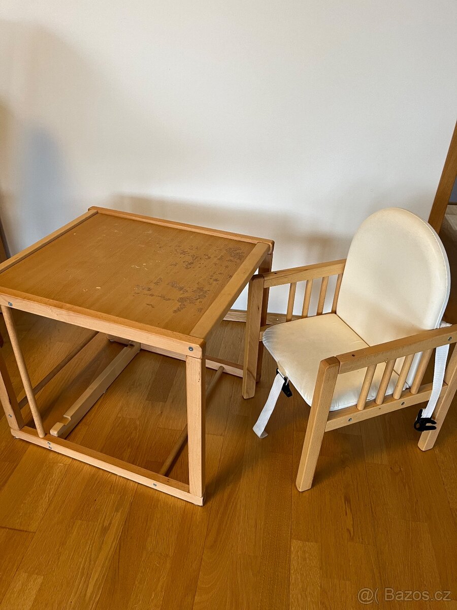 Dětská jídelní židlička dřevěná víceúčelová