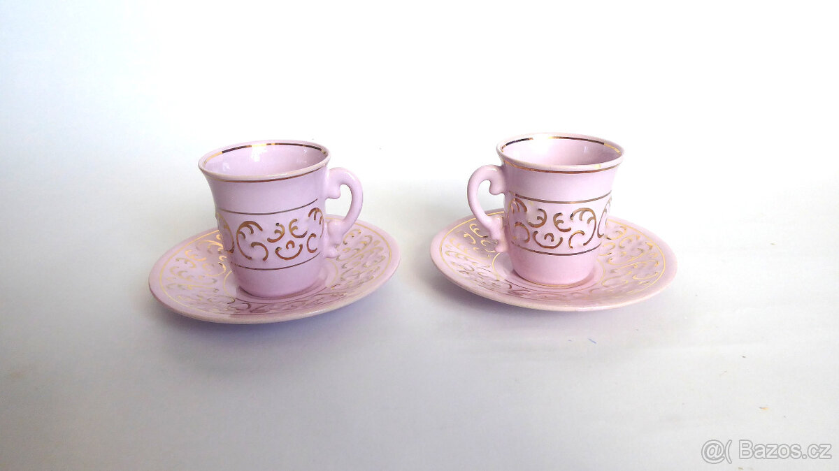 989_ Mokka souprava, růžový porcelán, 1990, retro, za vše