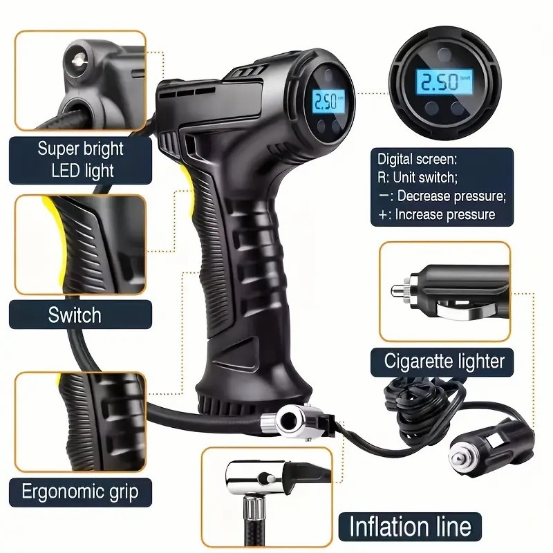 Digitální kompresor pro nafukování pneu atd. - 12V