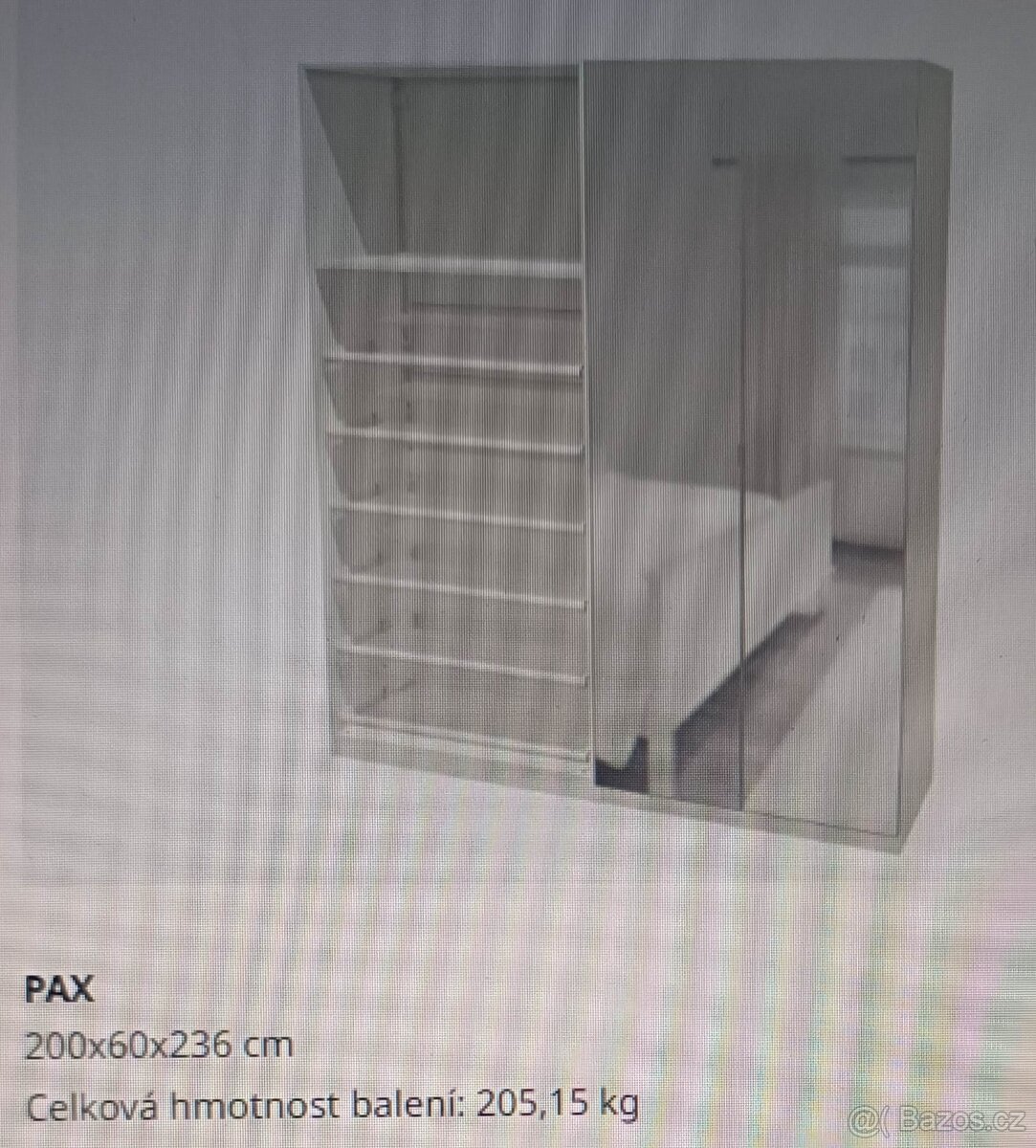 Šatní bílá skříň PAX Ikea 100x58x236 cm