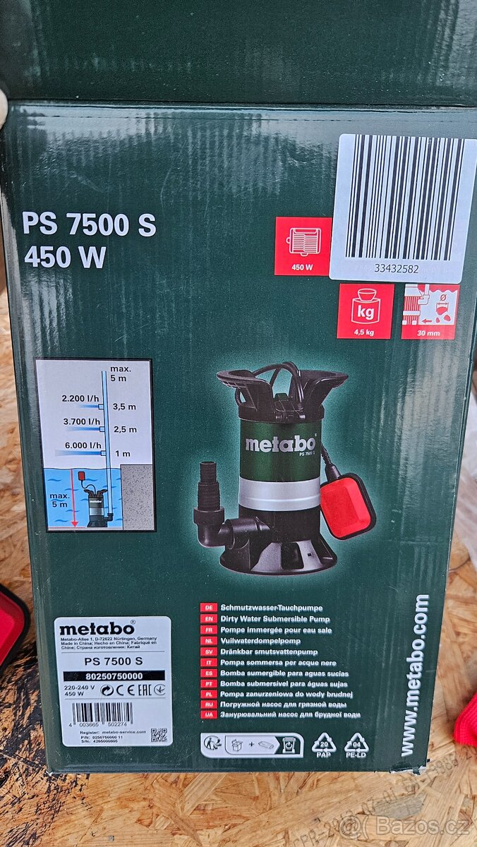 Ponorné čerpadlo Metabo PS 7500s ZAMLUVENO