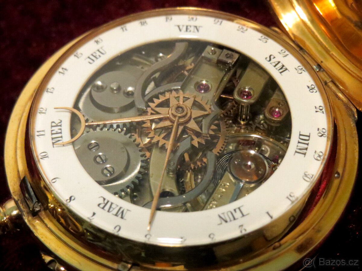 HUMBERT - DROZ KALENDER kapesní hodinky 18K 750 ZLATO
