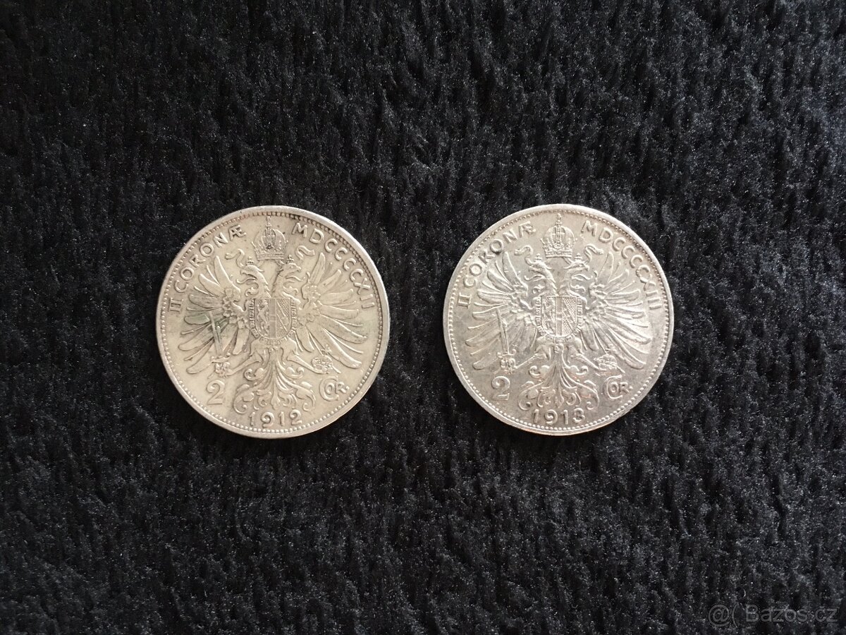 2 kusy 2 korun Rakousko Uhersko, ročníky 1912 a 1913