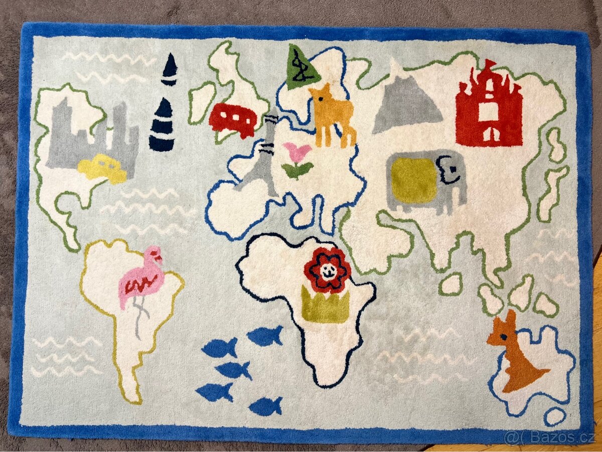 Dětský vlněný koberec mapa světa