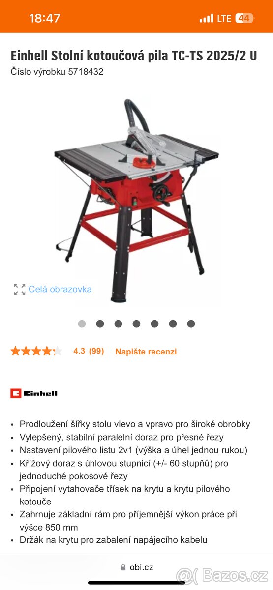 Stolní kotoučová pila Einhell