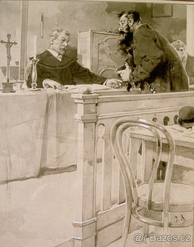 Orig.malba akad.mal.Josef Douba - V soudní síni