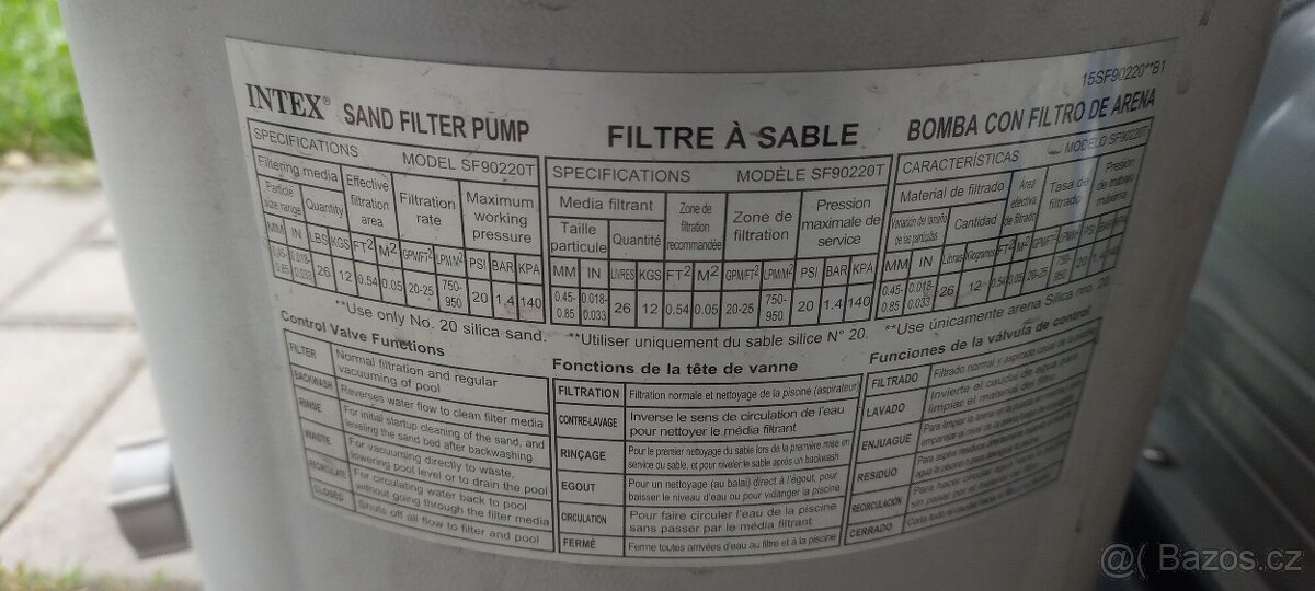 Prodám piskovou filtraci Intex