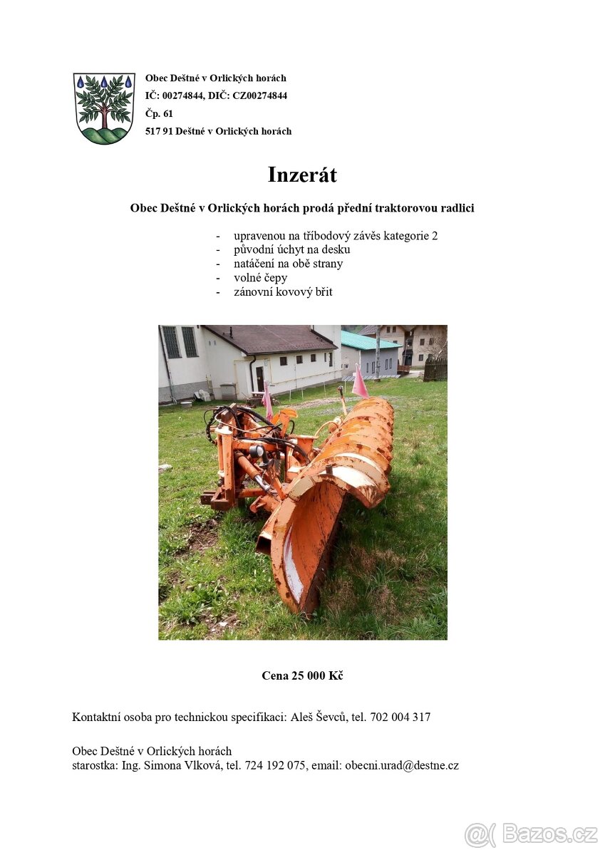 Prodám přední radlici na traktor