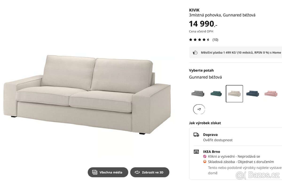 IKEA KIVIK sedačka (3místná) + podnožka (úložný prostor)