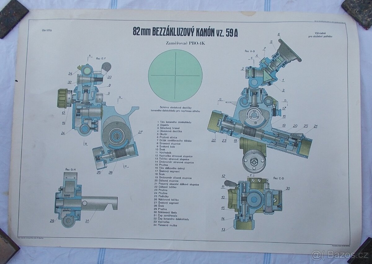 Originální výukový plakát ČSLA, 82mm Bezzákluzový kanón.