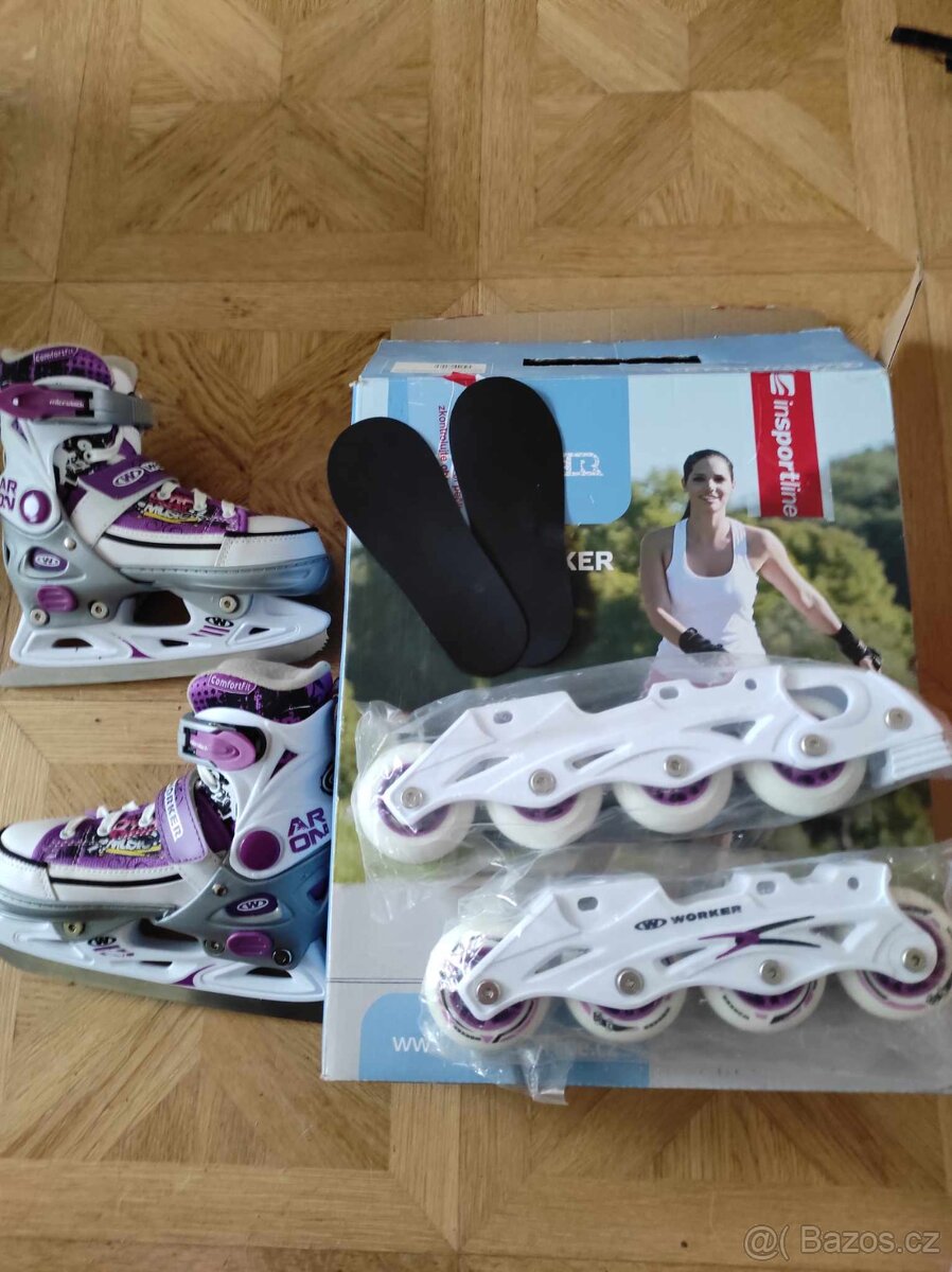 dívčí rostoucí brusle kolečkové + na led, TOP STAV