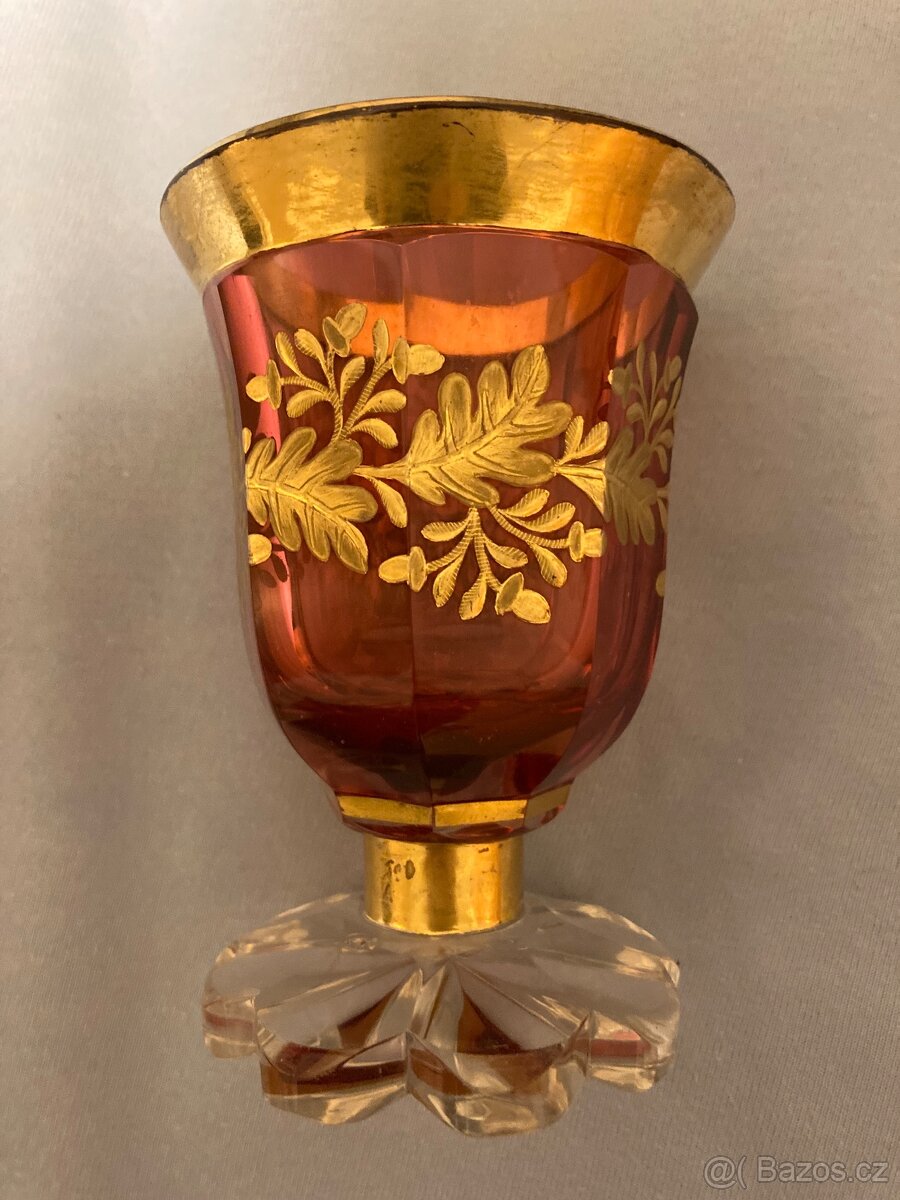 Starožitná rubínová sklenice Biedermeier rok cca 1850