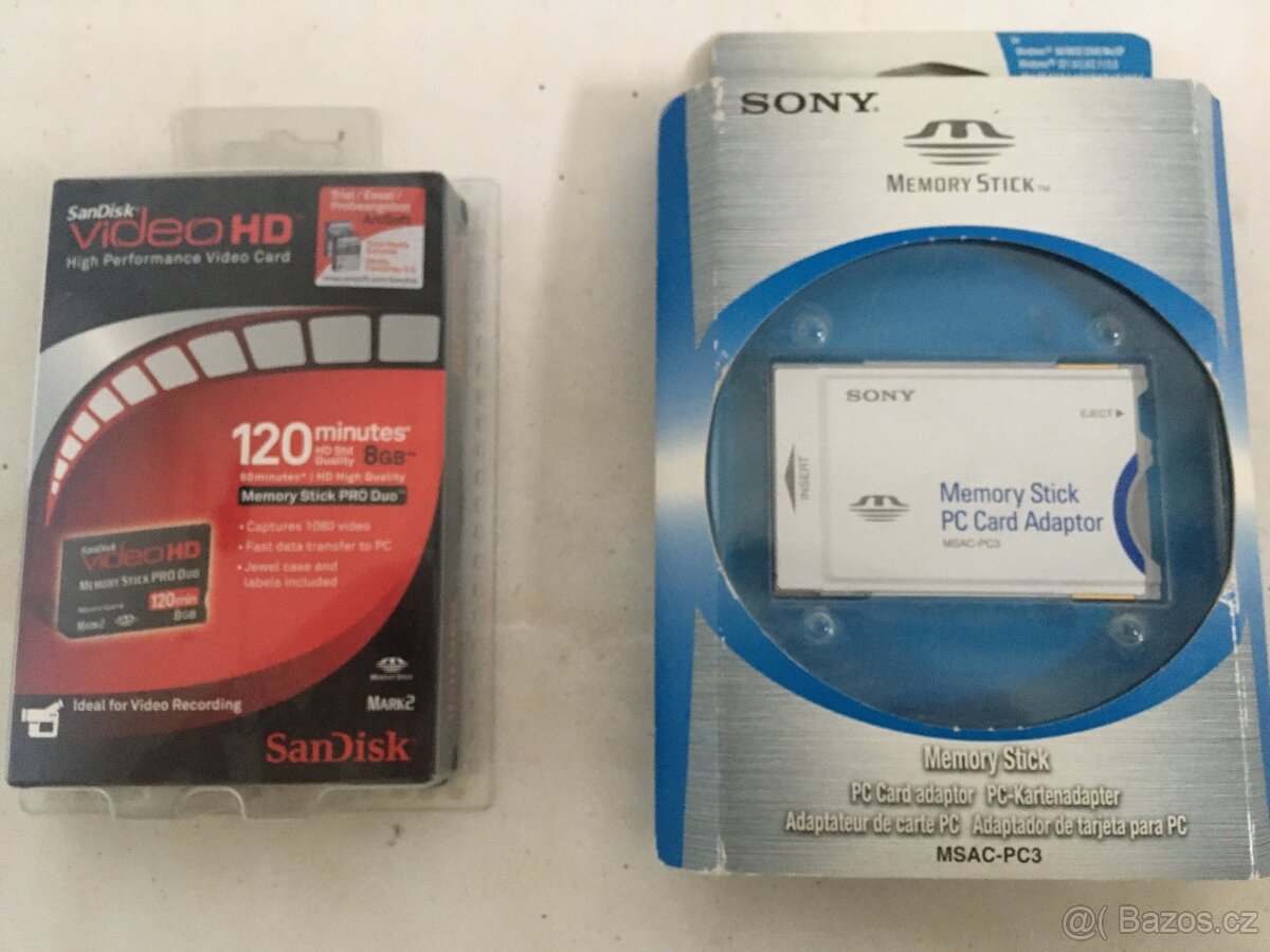 Memorystick Sandisk 8GB a memorystick PCMCIA adaptér redukce