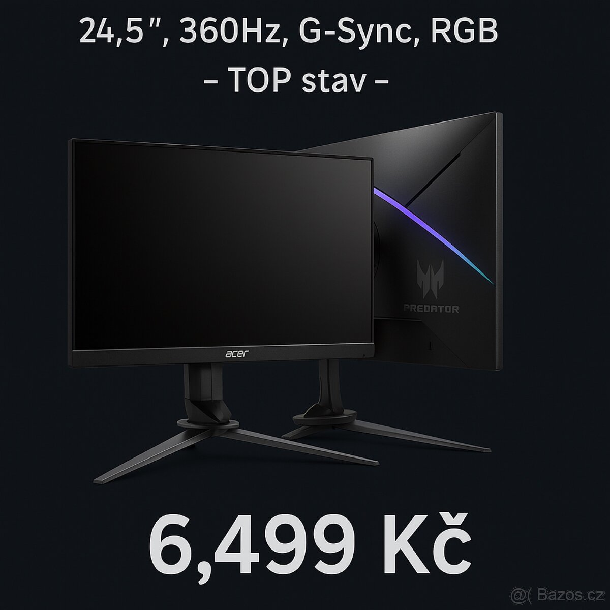 Acer Predator X25 – 24,5”, 360Hz, G-Sync, RGB – TOP stav