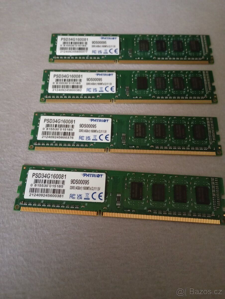 PAMĚTI PC DDR3 NOVÉ 16Gb 4X4Gb 1600MT/s CL11