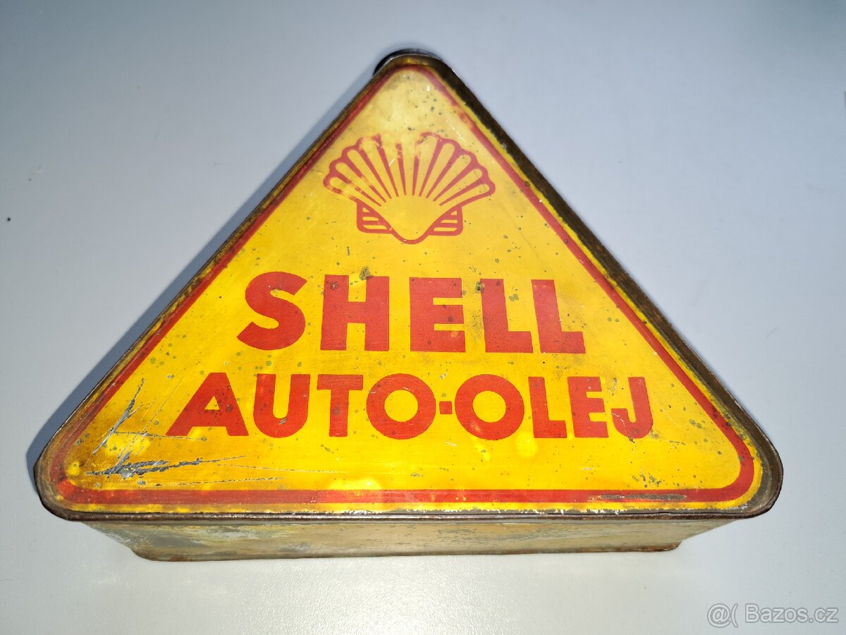 Trojhranná/trojúhelníková plechovka SHELL AUTO OLEJ
