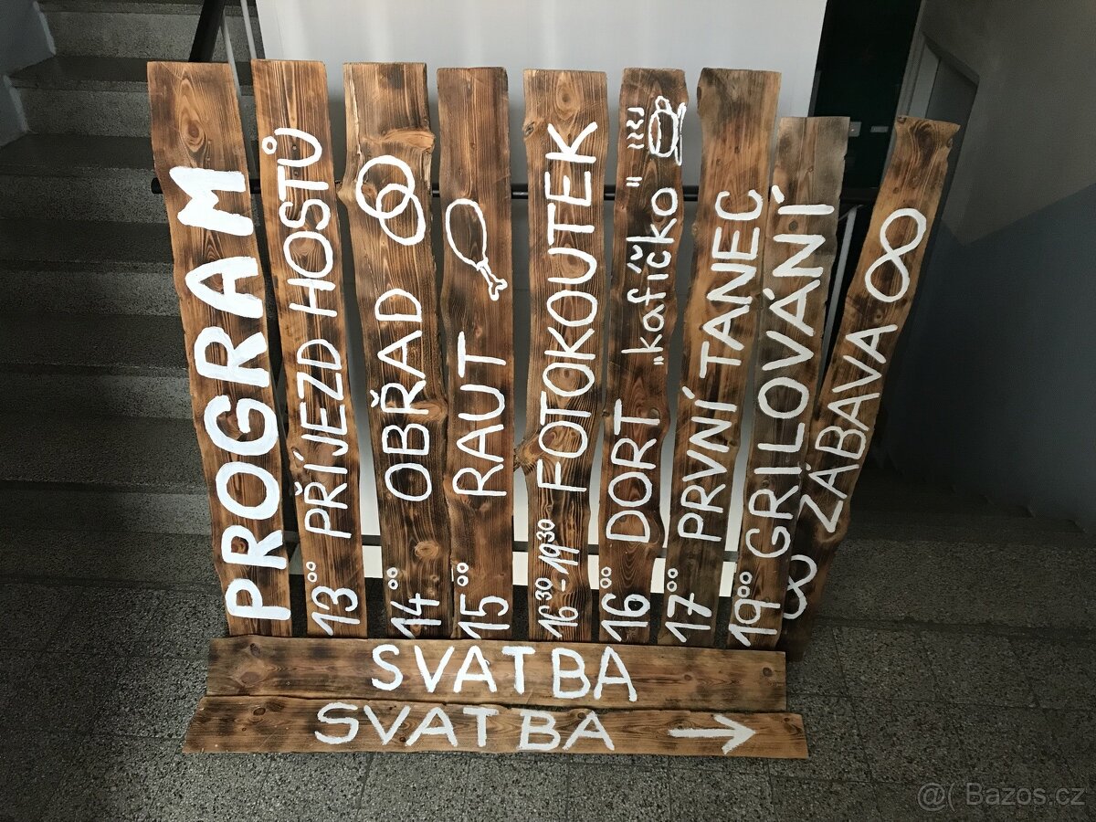 Dřevěné cedule/program na svatbu