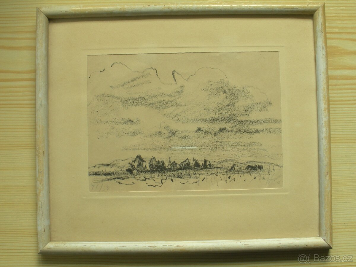 Krajina, kresba uhlem, neznámý autor. Originál