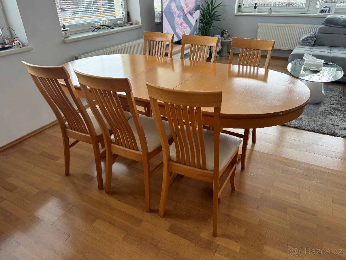 Set rozkladaci jidelní stůl a 6 židlí