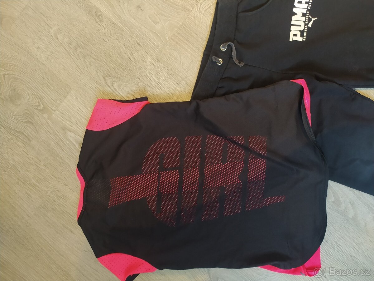 Komplet 3/4 tepláky Puma a sportovní tričko 146/152