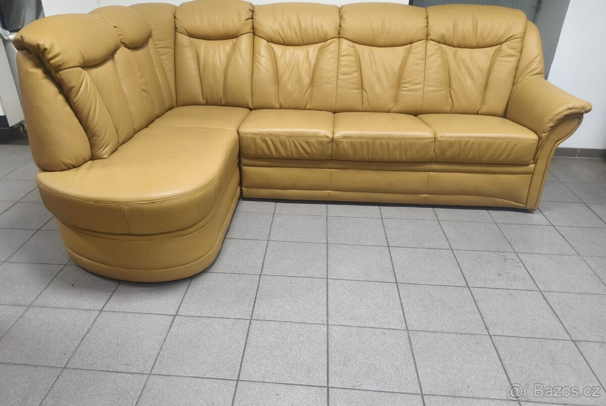 Kožená rohová sedací souprava - TOP STAV, jak NOVÁ