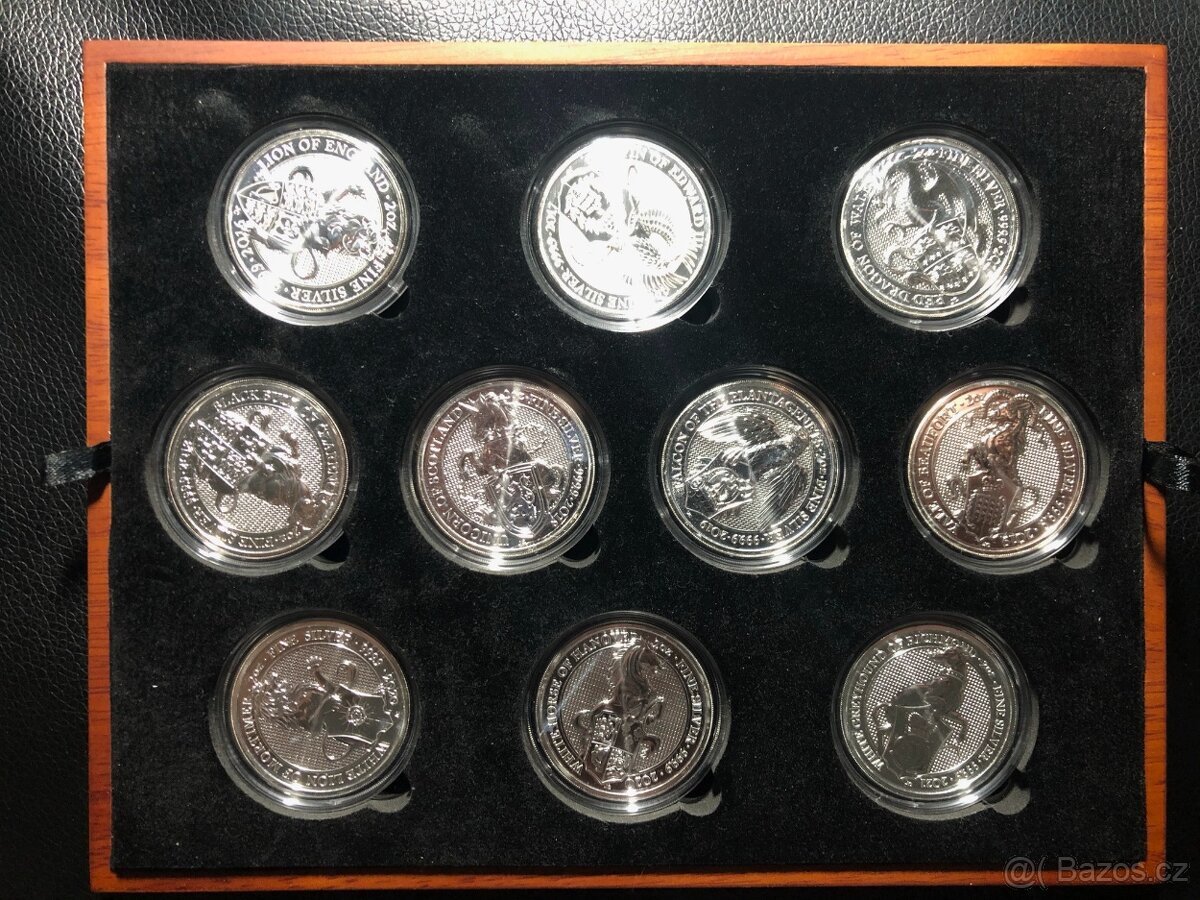 KOMPLETNÍ SADA STŘÍBRNÝCH MINCÍ 10 X 2 OZ THE QUEEN'S BEASTS